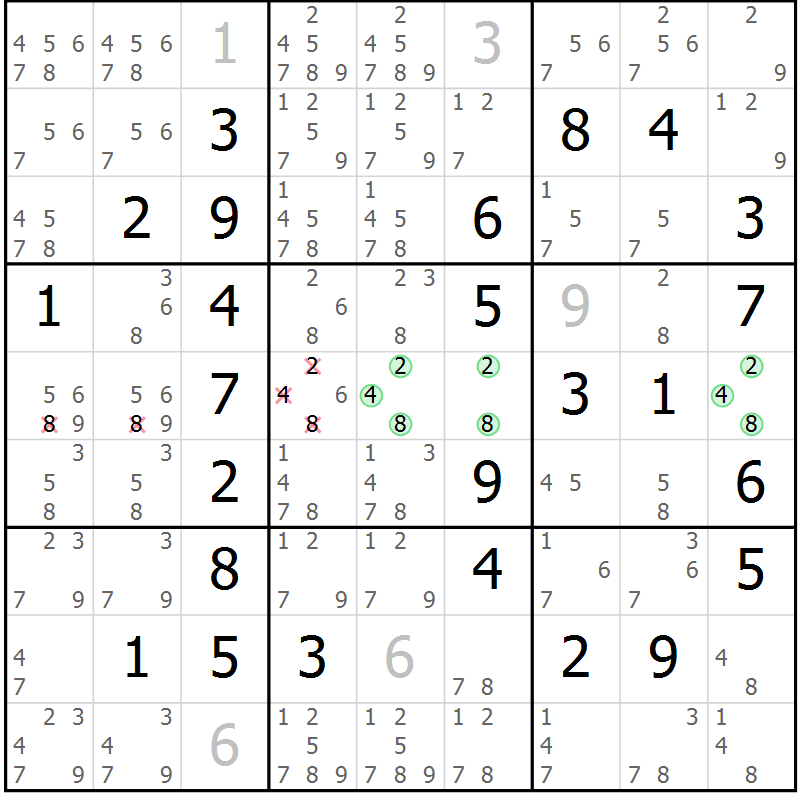Position des candidats pour la solution de la Gr 4 page 7 du magazine de sudoku Maestro n° 097