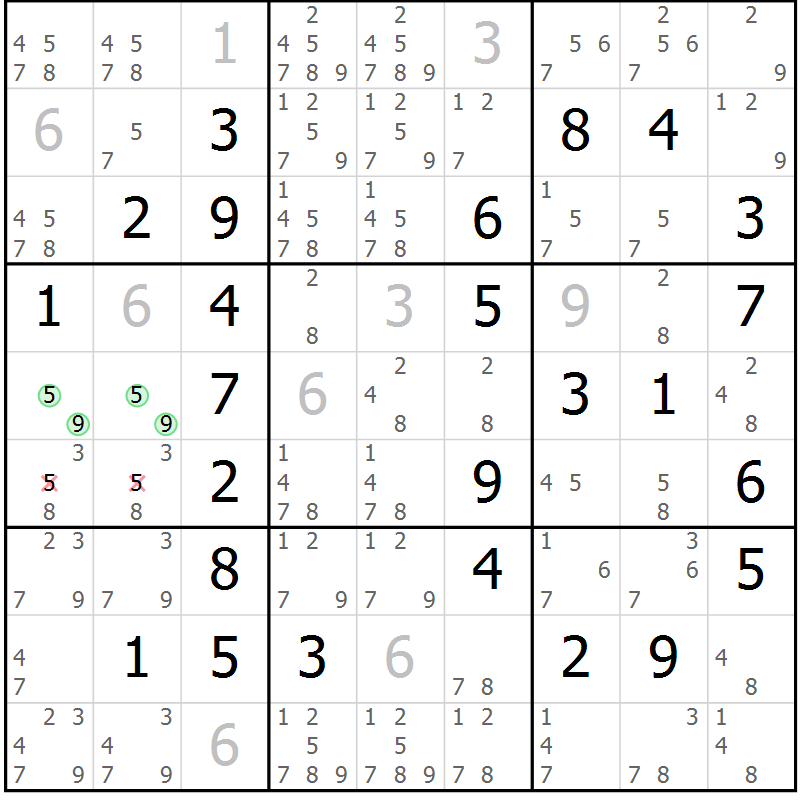 Position des candidats pour la solution de la Gr 4 page 7 du magazine de sudoku Maestro n° 097