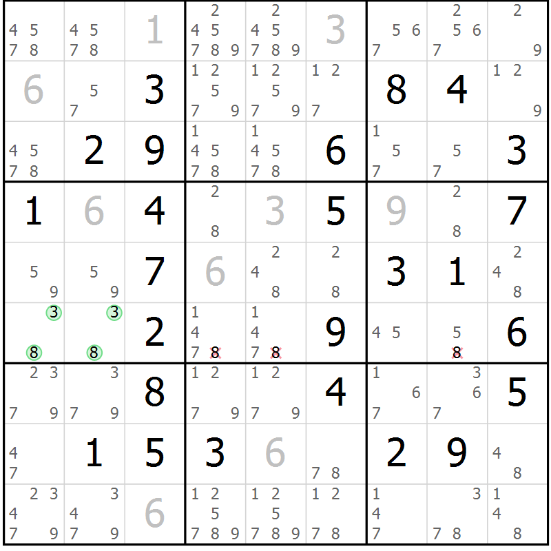 Position des candidats pour la solution de la Gr 4 page 7 du magazine de sudoku Maestro n° 097