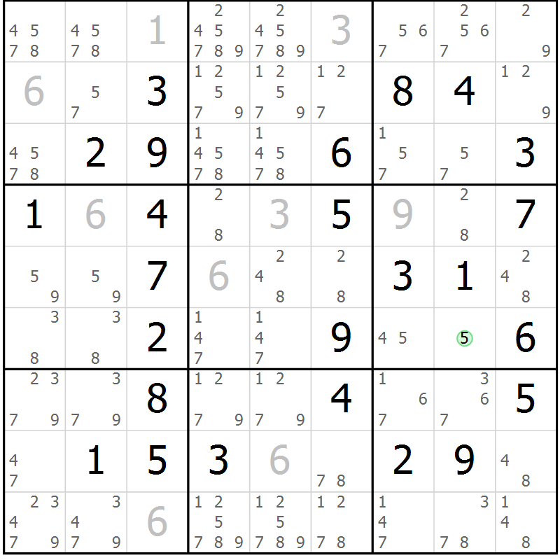 Position des candidats pour la solution de la Gr 4 page 7 du magazine de sudoku Maestro n° 097