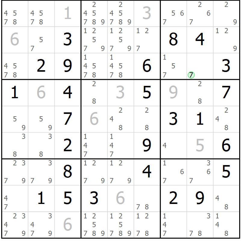 Position des candidats pour la solution de la Gr 4 page 7 du magazine de sudoku Maestro n° 097