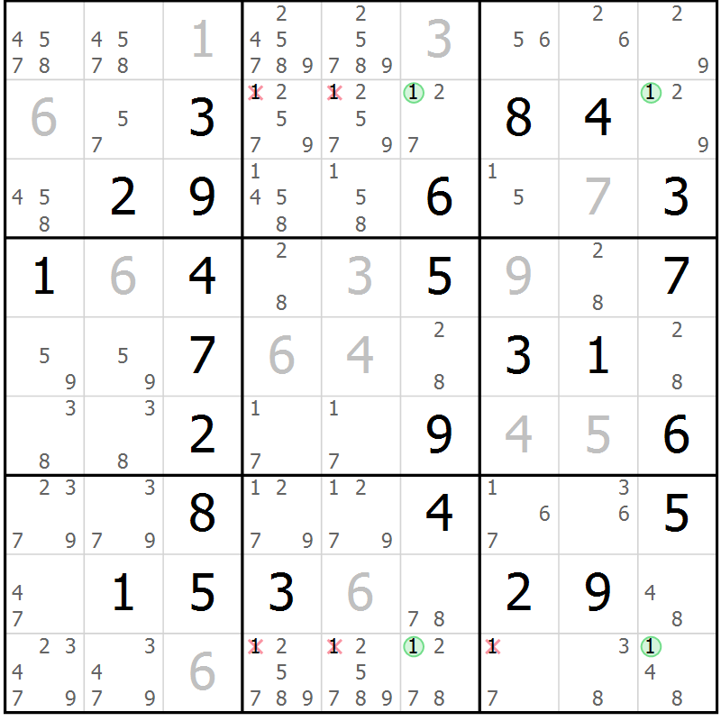 Position des candidats pour la solution de la Gr 4 page 7 du magazine de sudoku Maestro n° 097