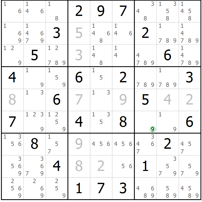 Position des candidats pour la solution de la Gr 40 page 43 du magazine de sudoku Maestro n° 097