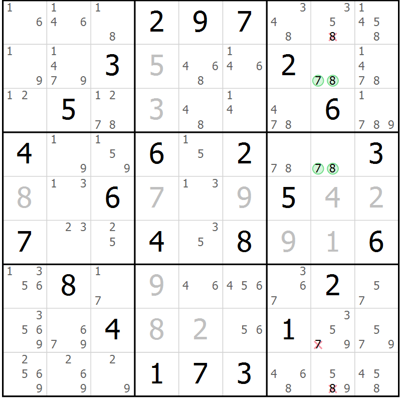 Position des candidats pour la solution de la Gr 40 page 43 du magazine de sudoku Maestro n° 097