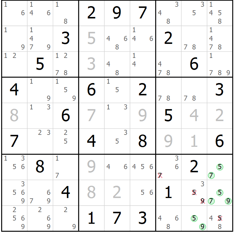 Position des candidats pour la solution de la Gr 40 page 43 du magazine de sudoku Maestro n° 097