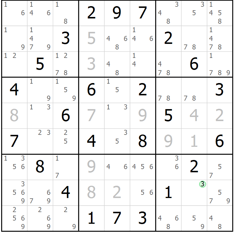 Position des candidats pour la solution de la Gr 40 page 43 du magazine de sudoku Maestro n° 097