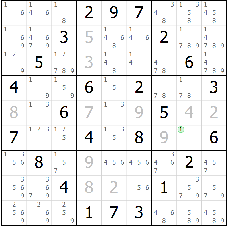 Position des candidats pour la solution de la Gr 40 page 43 du magazine de sudoku Maestro n° 097