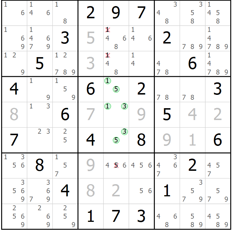 Position des candidats pour la solution de la Gr 40 page 43 du magazine de sudoku Maestro n° 097