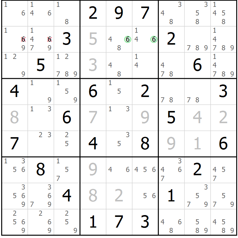 Position des candidats pour la solution de la Gr 40 page 43 du magazine de sudoku Maestro n° 097
