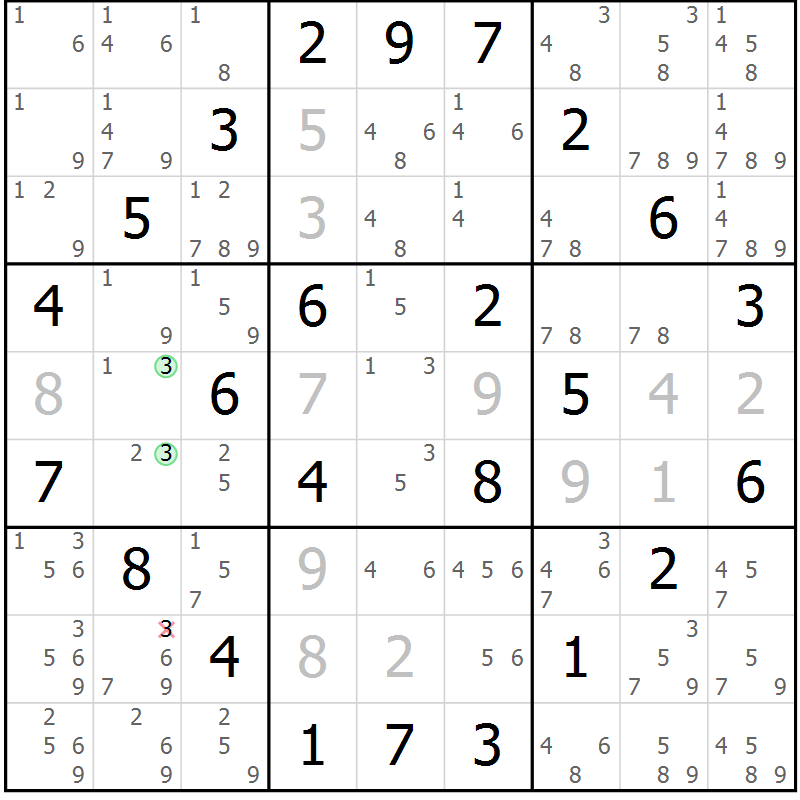 Position des candidats pour la solution de la Gr 40 page 43 du magazine de sudoku Maestro n° 097