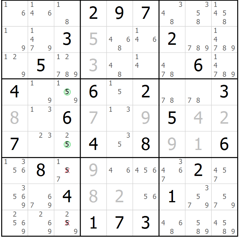Position des candidats pour la solution de la Gr 40 page 43 du magazine de sudoku Maestro n° 097
