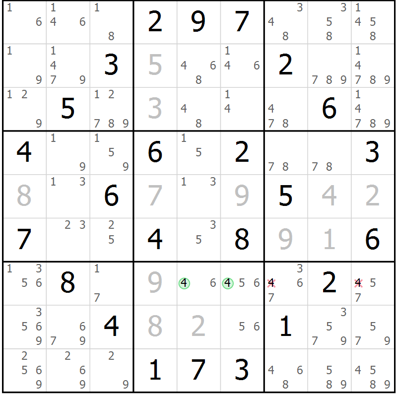 Position des candidats pour la solution de la Gr 40 page 43 du magazine de sudoku Maestro n° 097