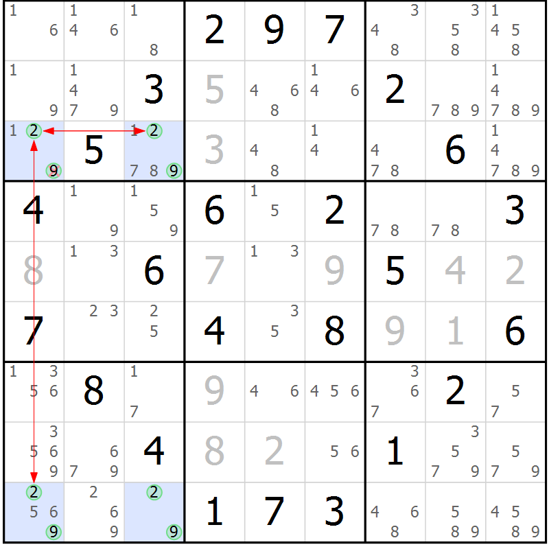 Position des candidats pour la solution de la Gr 40 page 43 du magazine de sudoku Maestro n° 097