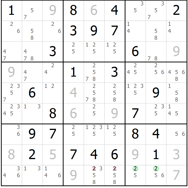 Position des candidats pour la solution de la Gr 41 page 44 du magazine de sudoku Maestro n° 097