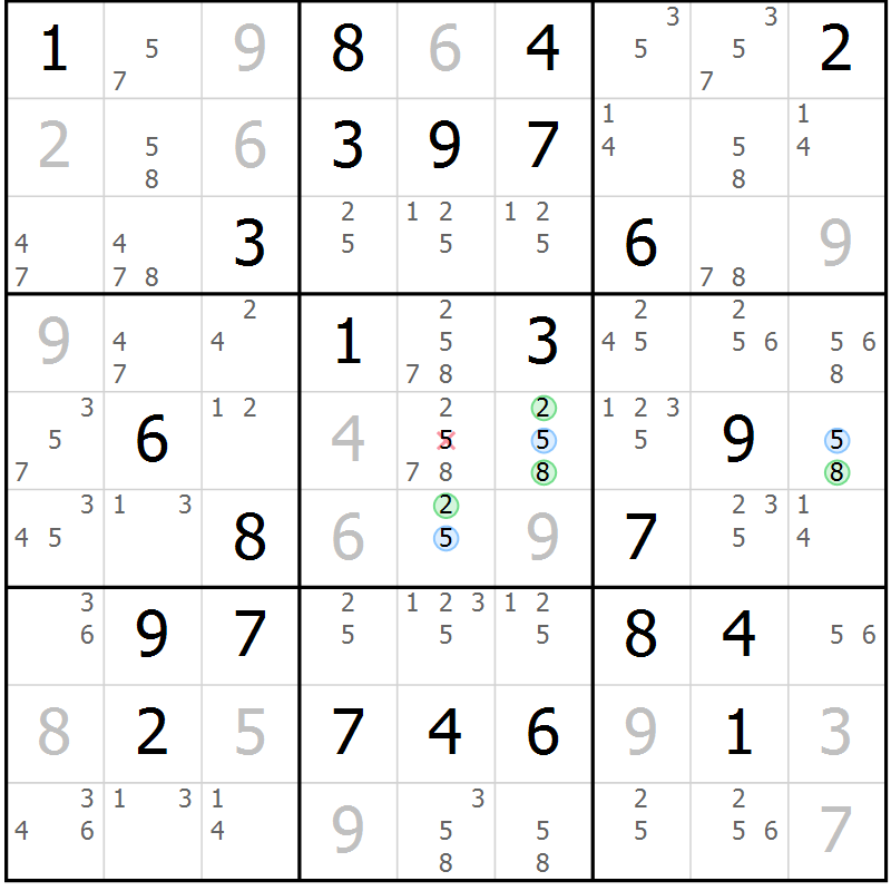 Position des candidats pour la solution de la Gr 41 page 44 du magazine de sudoku Maestro n° 097