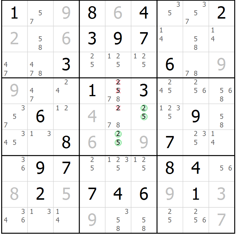 Position des candidats pour la solution de la Gr 41 page 44 du magazine de sudoku Maestro n° 097
