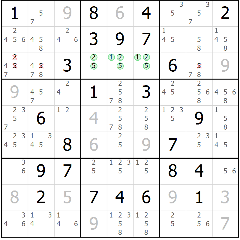 Position des candidats pour la solution de la Gr 41 page 44 du magazine de sudoku Maestro n° 097
