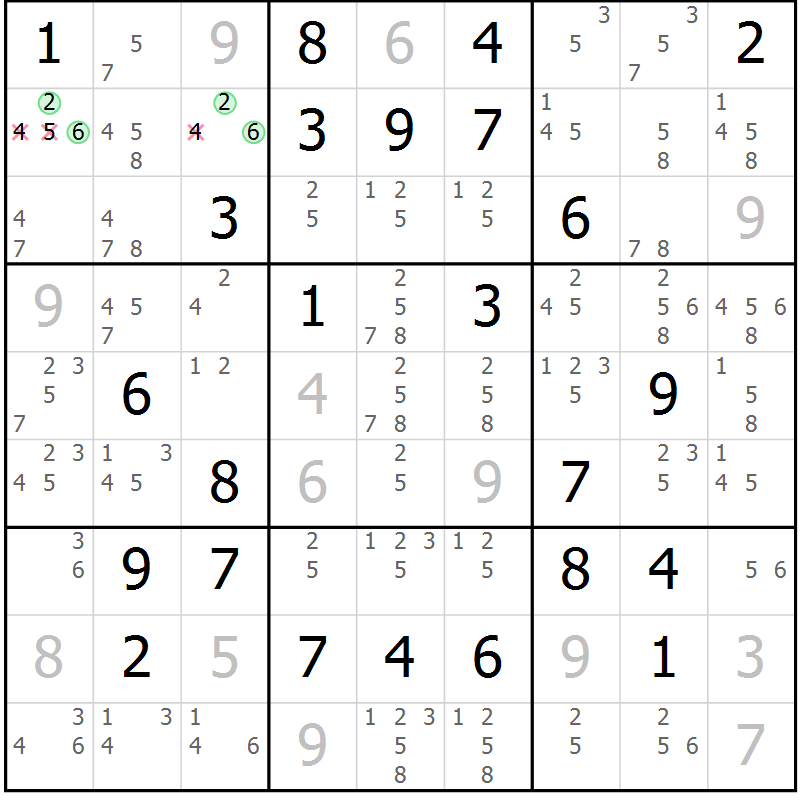 Position des candidats pour la solution de la Gr 41 page 44 du magazine de sudoku Maestro n° 097