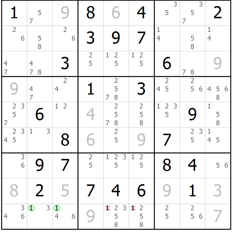 Position des candidats pour la solution de la Gr 41 page 44 du magazine de sudoku Maestro n° 097