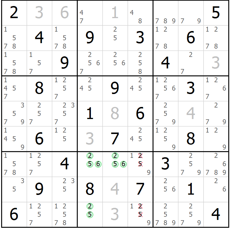 Position des candidats pour la solution de la Gr 42 page 45 du magazine de sudoku Maestro n° 097