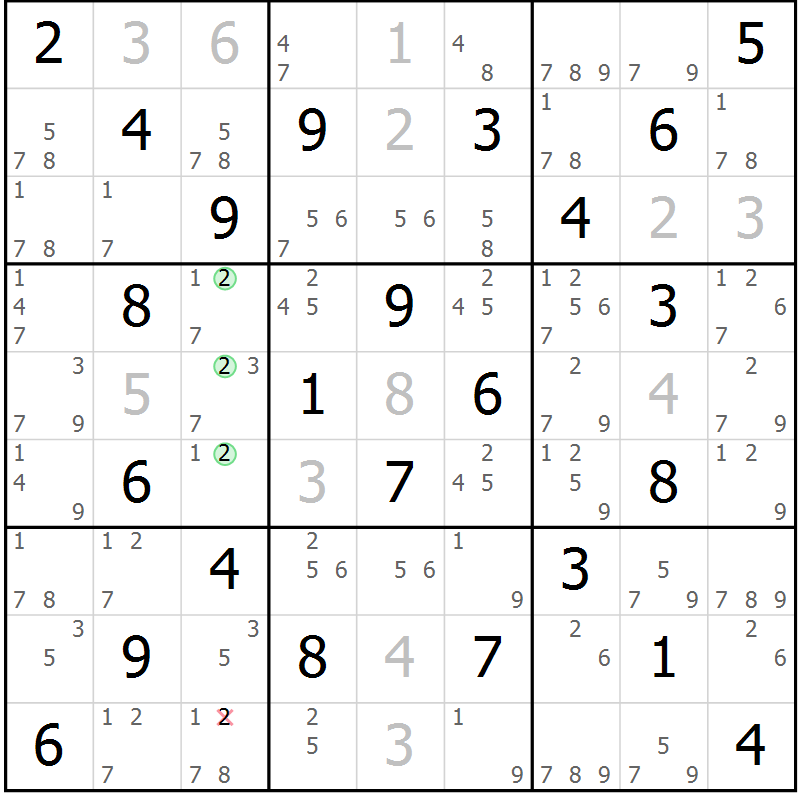 Position des candidats pour la solution de la Gr 42 page 45 du magazine de sudoku Maestro n° 097