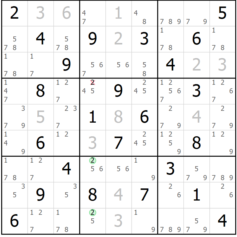 Position des candidats pour la solution de la Gr 42 page 45 du magazine de sudoku Maestro n° 097