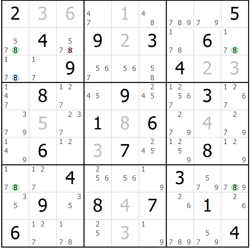Position des candidats pour la solution de la Gr 42 page 45 du magazine de sudoku Maestro n° 097