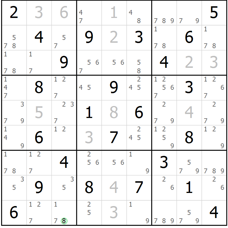 Position des candidats pour la solution de la Gr 42 page 45 du magazine de sudoku Maestro n° 097
