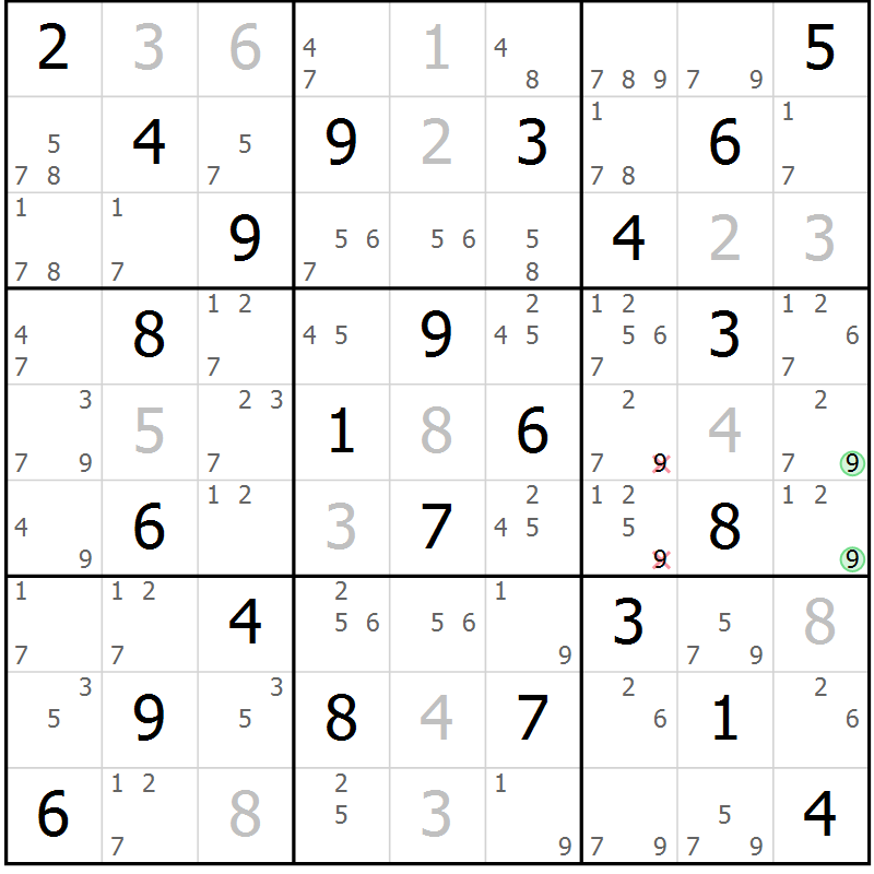Position des candidats pour la solution de la Gr 42 page 45 du magazine de sudoku Maestro n° 097