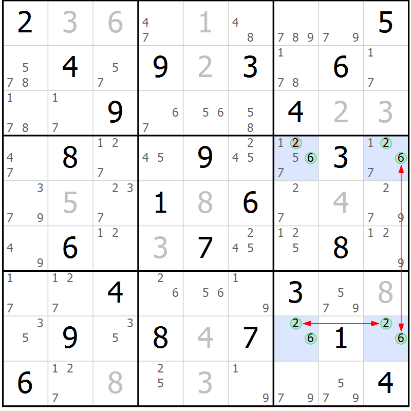 Position des candidats pour la solution de la Gr 42 page 45 du magazine de sudoku Maestro n° 097