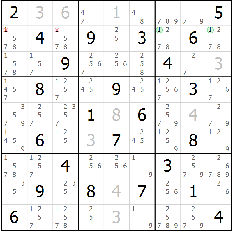 Position des candidats pour la solution de la Gr 42 page 45 du magazine de sudoku Maestro n° 097