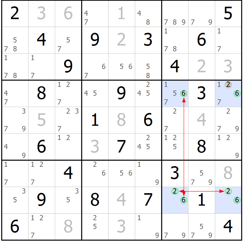 Position des candidats pour la solution de la Gr 42 page 45 du magazine de sudoku Maestro n° 097