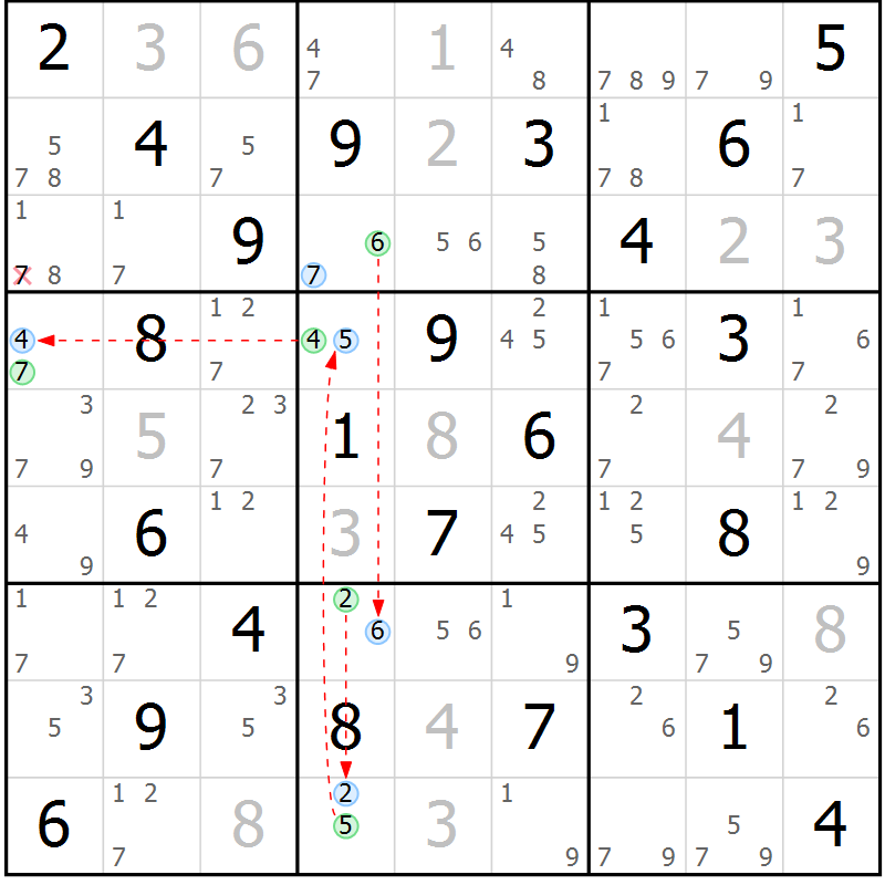 Position des candidats pour la solution de la Gr 42 page 45 du magazine de sudoku Maestro n° 097