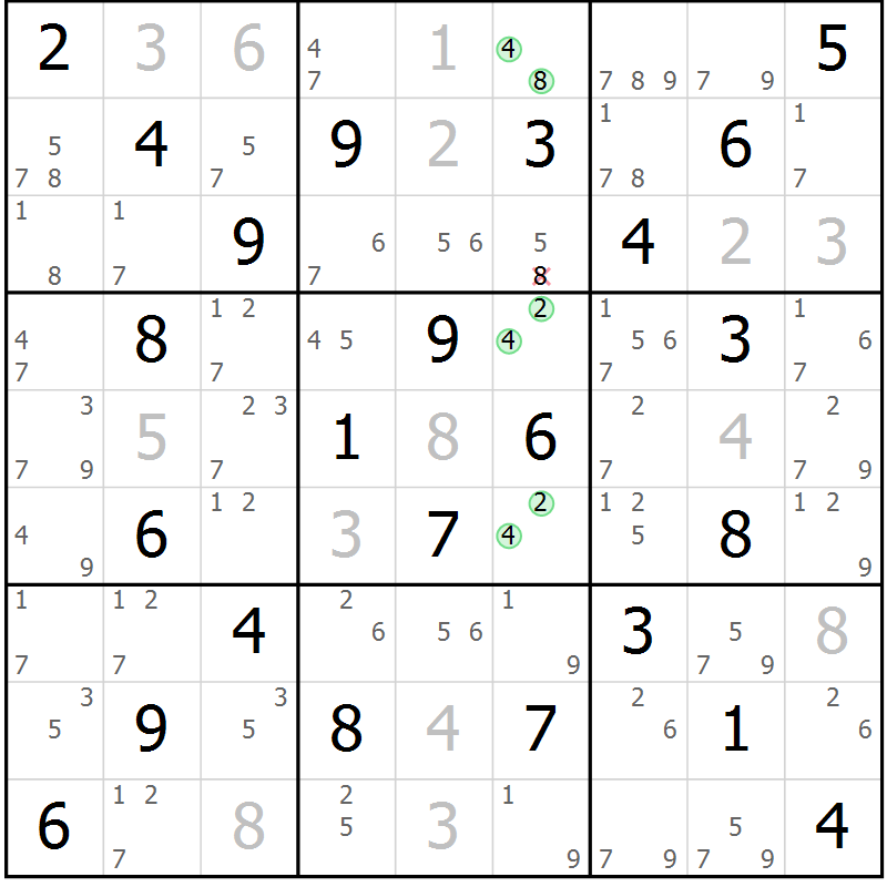 Position des candidats pour la solution de la Gr 42 page 45 du magazine de sudoku Maestro n° 097