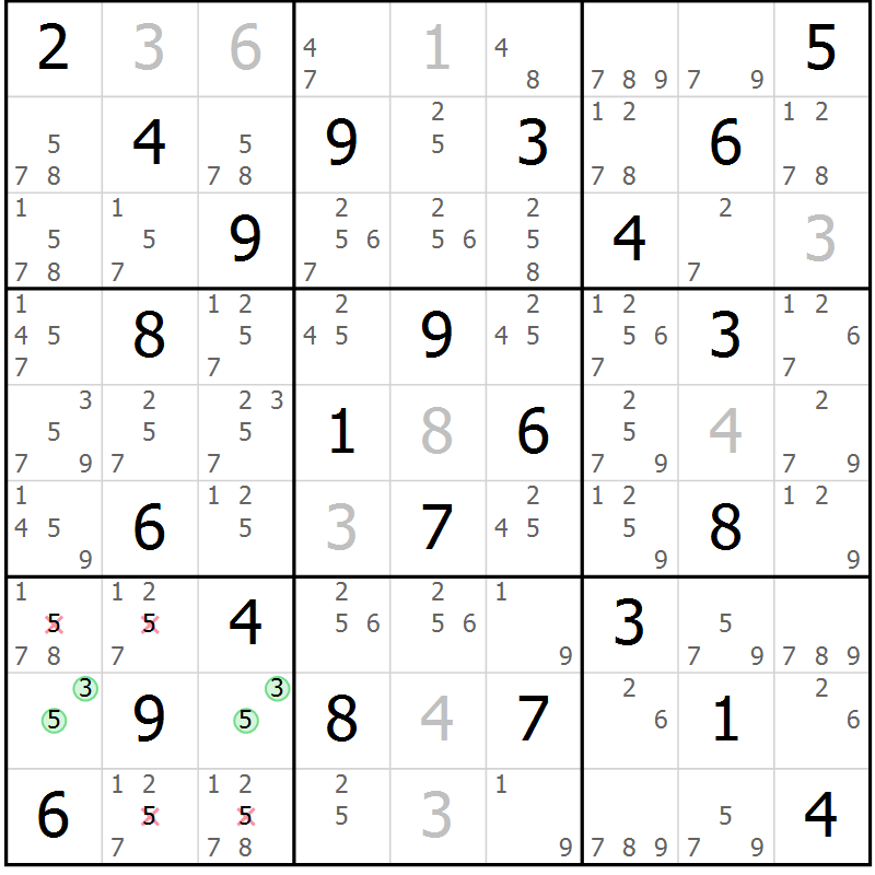 Position des candidats pour la solution de la Gr 42 page 45 du magazine de sudoku Maestro n° 097