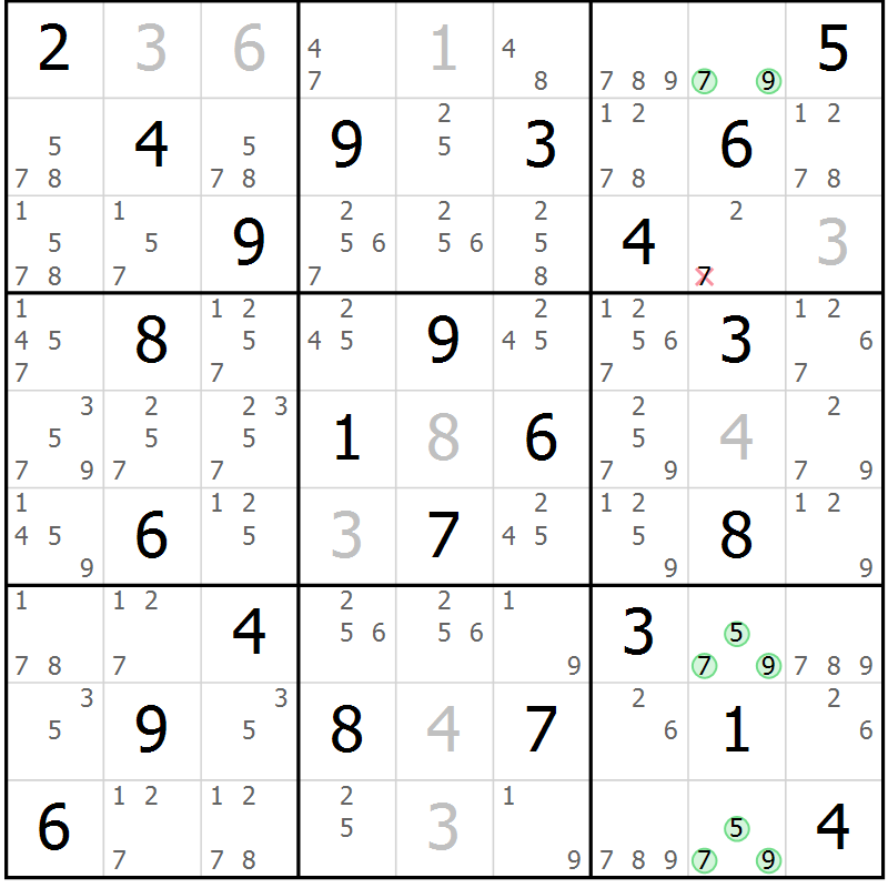 Position des candidats pour la solution de la Gr 42 page 45 du magazine de sudoku Maestro n° 097