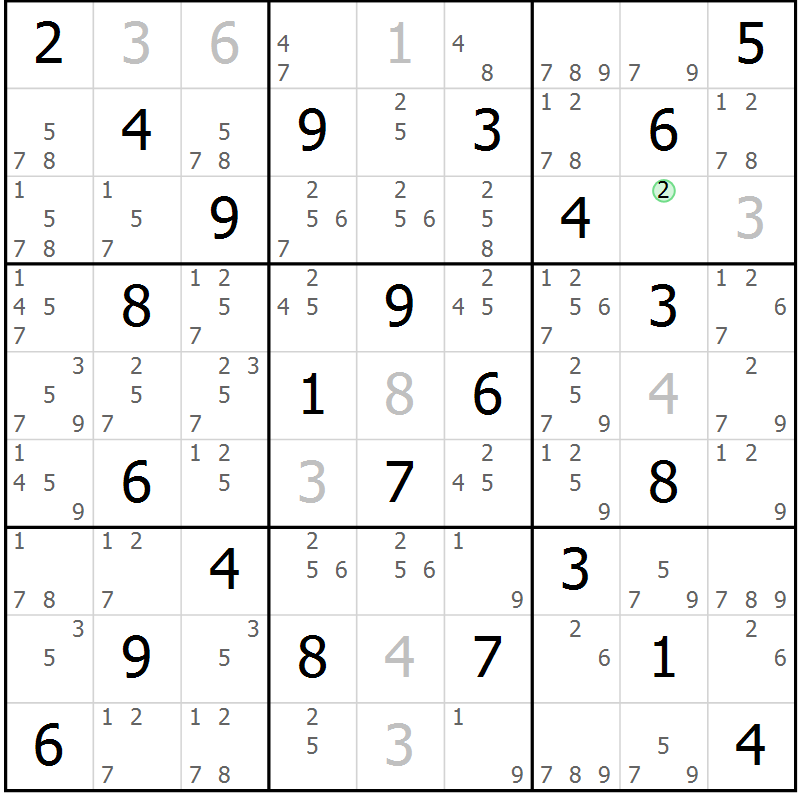 Position des candidats pour la solution de la Gr 42 page 45 du magazine de sudoku Maestro n° 097