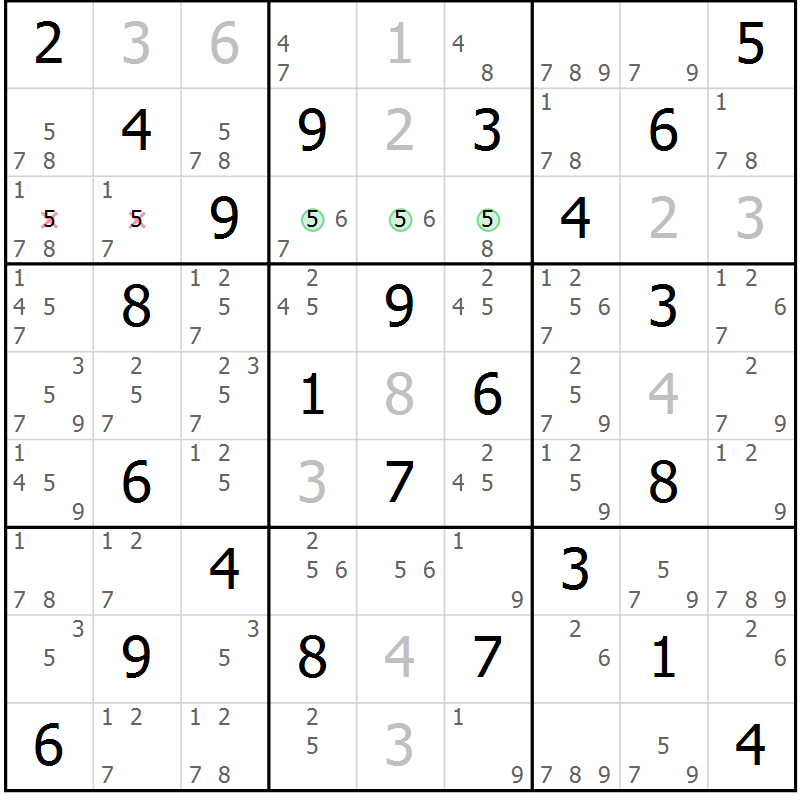 Position des candidats pour la solution de la Gr 42 page 45 du magazine de sudoku Maestro n° 097