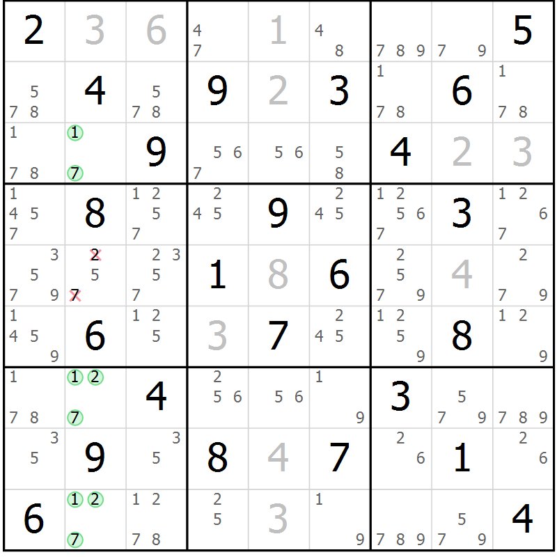 Position des candidats pour la solution de la Gr 42 page 45 du magazine de sudoku Maestro n° 097