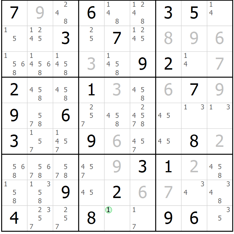 Position des candidats pour la solution de la Gr 43 page 46 du magazine de sudoku Maestro n° 097