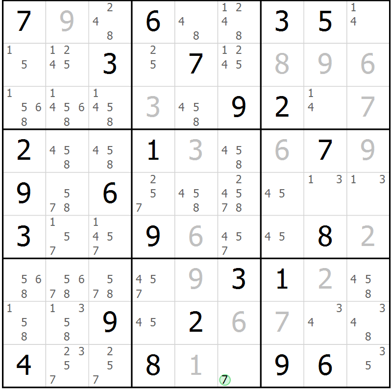 Position des candidats pour la solution de la Gr 43 page 46 du magazine de sudoku Maestro n° 097