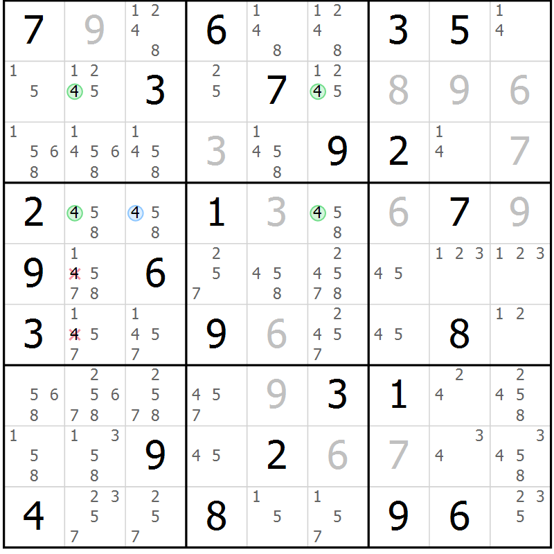 Position des candidats pour la solution de la Gr 43 page 46 du magazine de sudoku Maestro n° 097