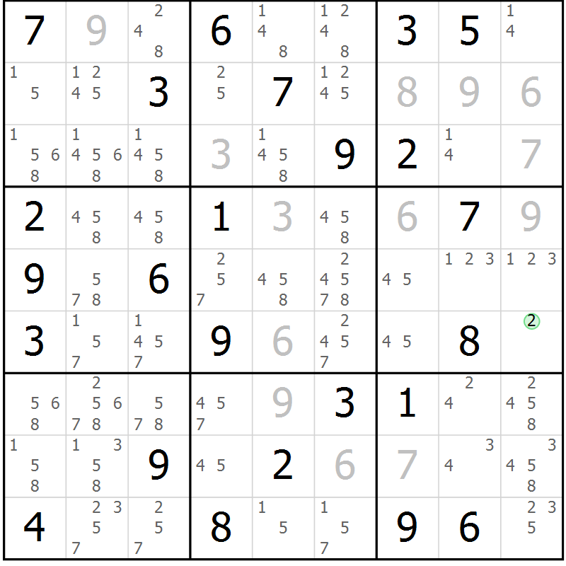 Position des candidats pour la solution de la Gr 43 page 46 du magazine de sudoku Maestro n° 097
