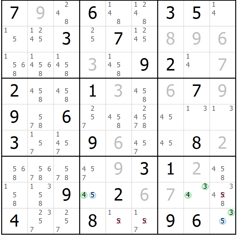 Position des candidats pour la solution de la Gr 43 page 46 du magazine de sudoku Maestro n° 097