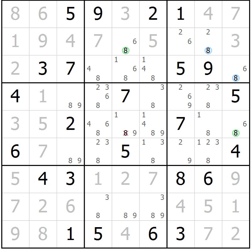 Position des candidats pour la solution de la Gr 44 page 47 du magazine de sudoku Maestro n° 097