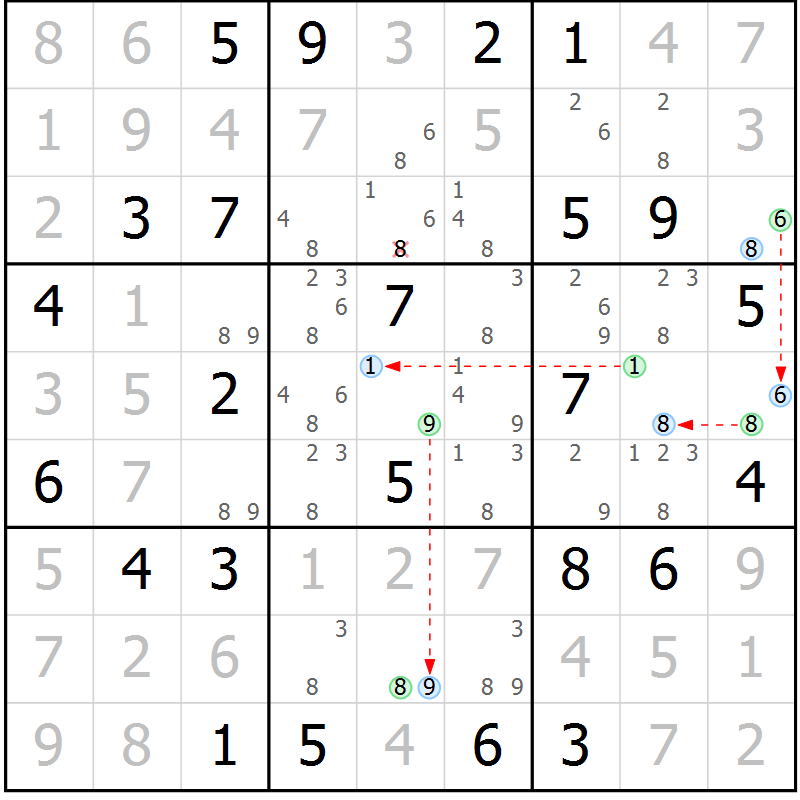 Position des candidats pour la solution de la Gr 44 page 47 du magazine de sudoku Maestro n° 097