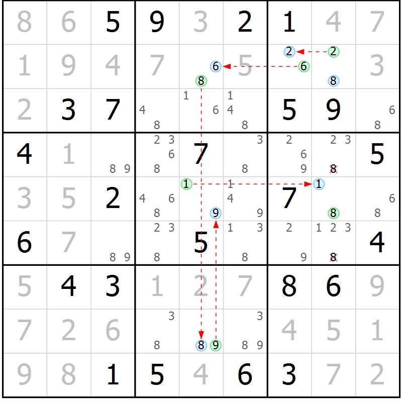 Position des candidats pour la solution de la Gr 44 page 47 du magazine de sudoku Maestro n° 097