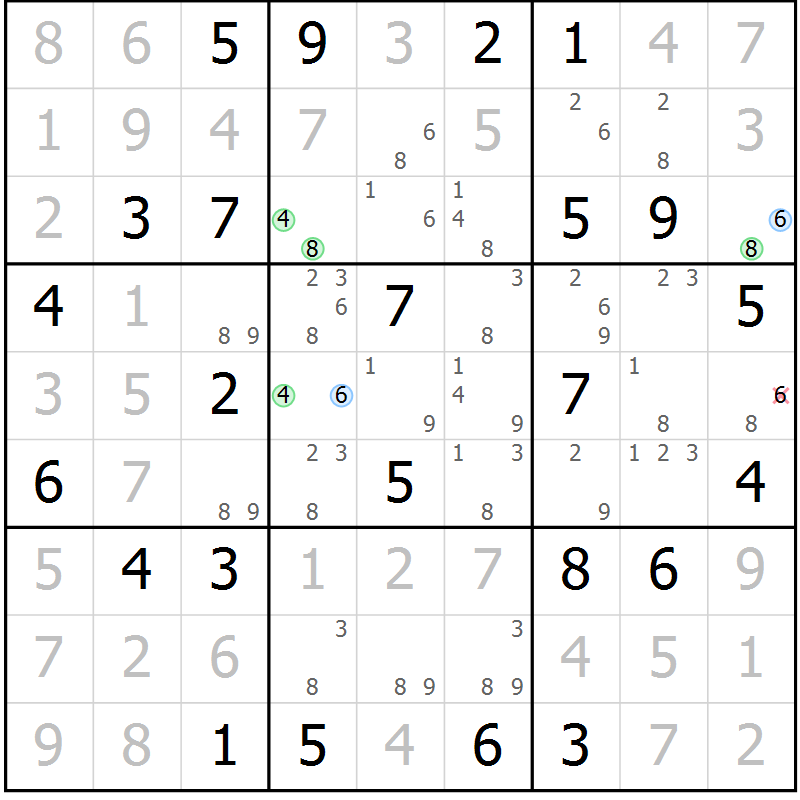 Position des candidats pour la solution de la Gr 44 page 47 du magazine de sudoku Maestro n° 097