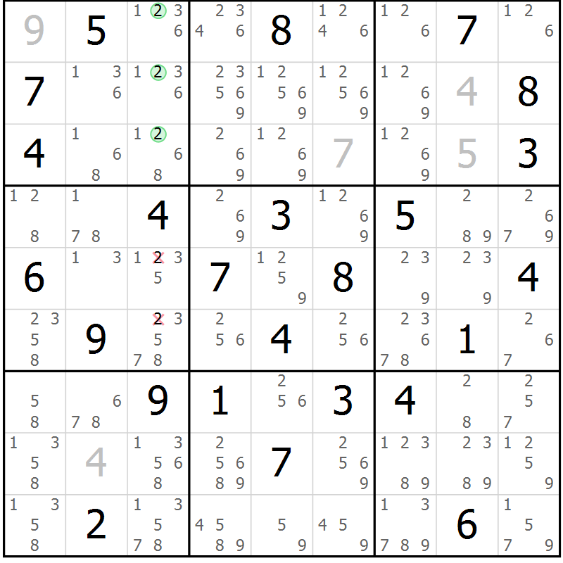 Position des candidats pour la solution de la Gr 45 page 48 du magazine de sudoku Maestro n° 097