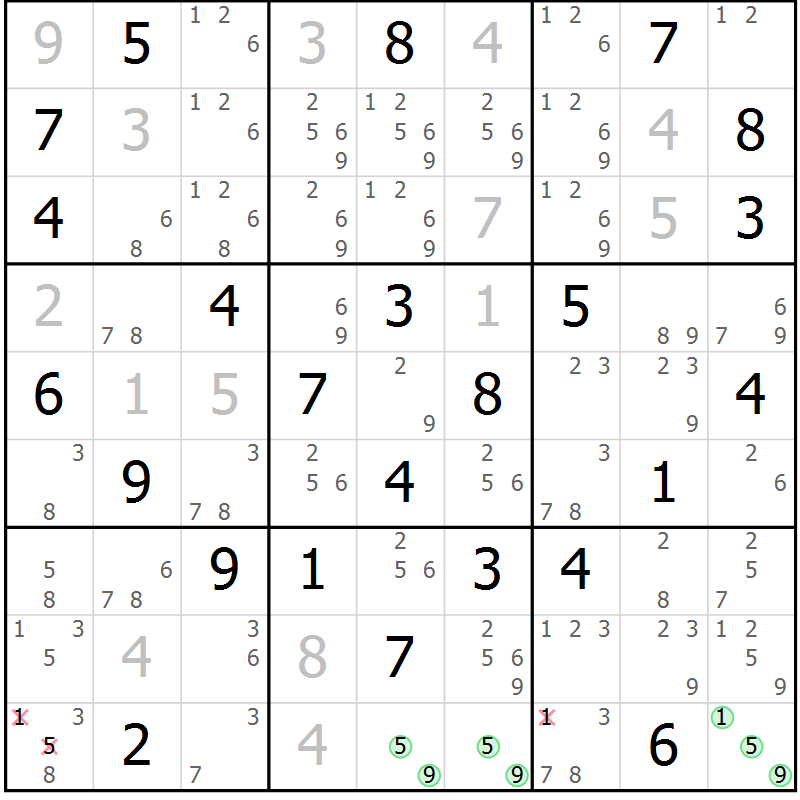 Position des candidats pour la solution de la Gr 45 page 48 du magazine de sudoku Maestro n° 097